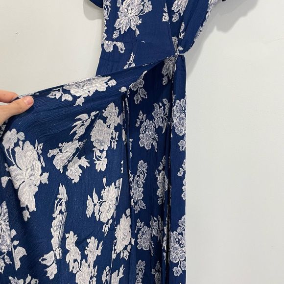 Lulu's Heart of Marigold Navy Blue Floral Print Wrap Maxi Dress XL Boho Rayon - Picture 9 of 14